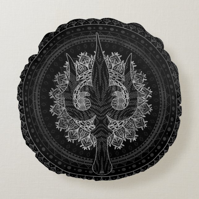 Trisula  -Trident of Shiva Round Pillow (Front)