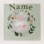 Trivet Jigsaw Puzzle<br><div class="desc">Bring a touch of sweet, whimsical nature to your space with this adorable spring bunny design. The artwork features a soft, pastel pink sleeping rabbit surrounded by a beautiful botanical wreath of blooming spring flowers and leaves. This charming watercolor-style illustration is perfect for customizing Easter gifts, baby shower invitations, nursery...</div>