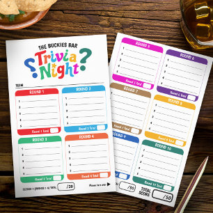 Trivia gaming 50 questions answer sheets flyer