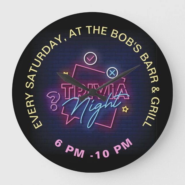 Trivia Hight Neon Style Signs Custom Text Large Clock (Front)