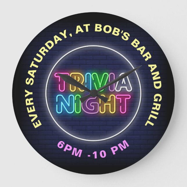 Trivia Night Neon Signs Custom Text Large Clock (Front)