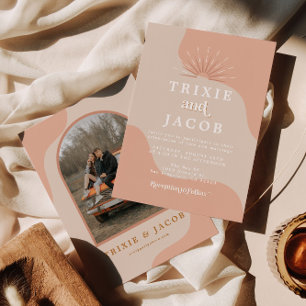 TRIXIE Blush Retro Arched Photo Boho Wedding  Invitation