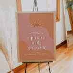 TRIXIE Retro 70's Pink and Orange Wedding Welcome Poster<br><div class="desc">This wedding welcome sign features fun orange swirls,  a bright pink background and retro font and sunburst. Easily edit all colours to meet your needs. This welcome sign is perfect for your fun 70's themed event.</div>