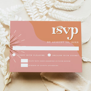 TRIXIE Retro Pink Orange 70's Themed Wedding RSVP Invitation