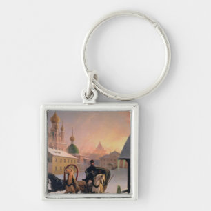 Troika on the Street in St. Petersburg, 1850s Keychain