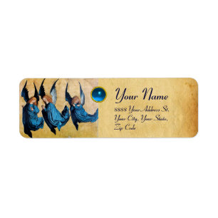 TROIS ANGES de NOËL EN PARCHEMIN BLEU, saphir
