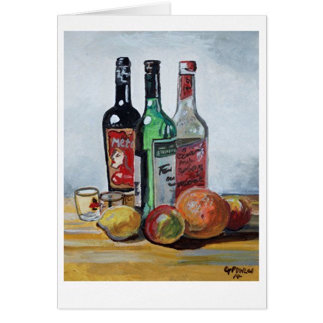 Trois bouteilles de vin et fruits (Devant)