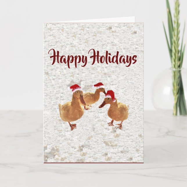Trois canards Père Noël Jolly en neige carte de No (Devant)