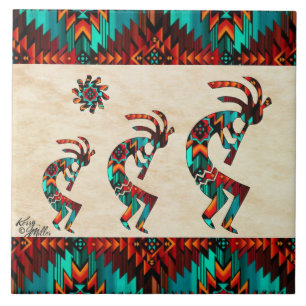 Trois carreaux en céramique Kokopelli Sud-Ouest