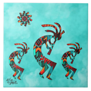 Trois carreaux en céramique Kokopelli Sud-Ouest
