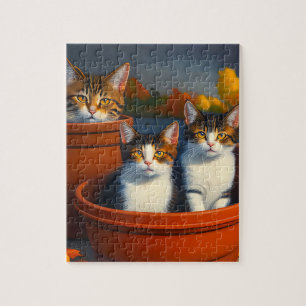 Trois Chatons En Pots De Fleurs, Puzzle De Jigsaw