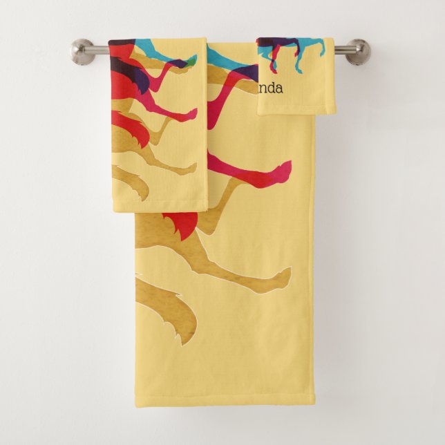 Trois Chevaux colorés Prancing Serviette Ensemble  (En situation)