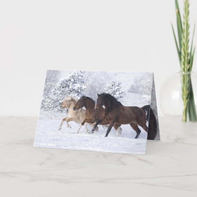 Trois chevaux courent dans la carte de voeux de ne (Devant)