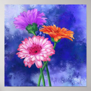 Trois couleurs Gerberas Poster Peinture