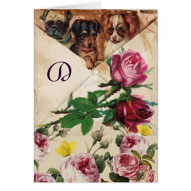 TROIS DOGGIES, ROSES ET BUTTERFLIES MONOGRAMME (Devant)