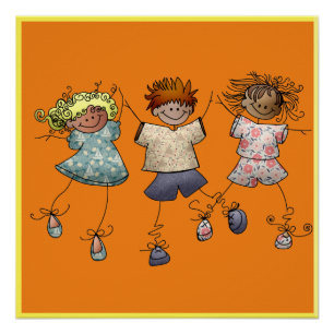 Trois Enfants Heureux Sur Une Affiche