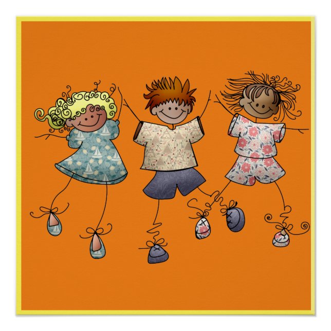 Trois Enfants Heureux Sur Une Affiche (Devant)