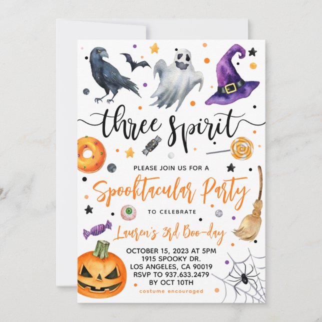 Trois Esprit Éffrayant Halloween Invitation Annive (Devant)