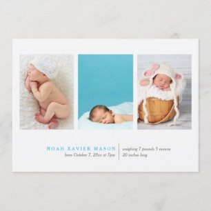 Trois faire-part de naissance simple de photo