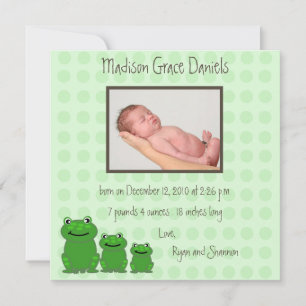 Trois grenouilles Faire-part de naissance vert