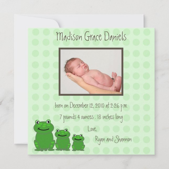 Trois grenouilles vert Faire-part de naissance (Devant)