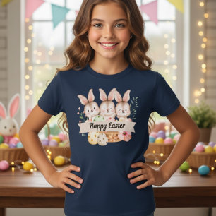 Trois Lapins Mignons T-Shirt Bonne Pâques Filles
