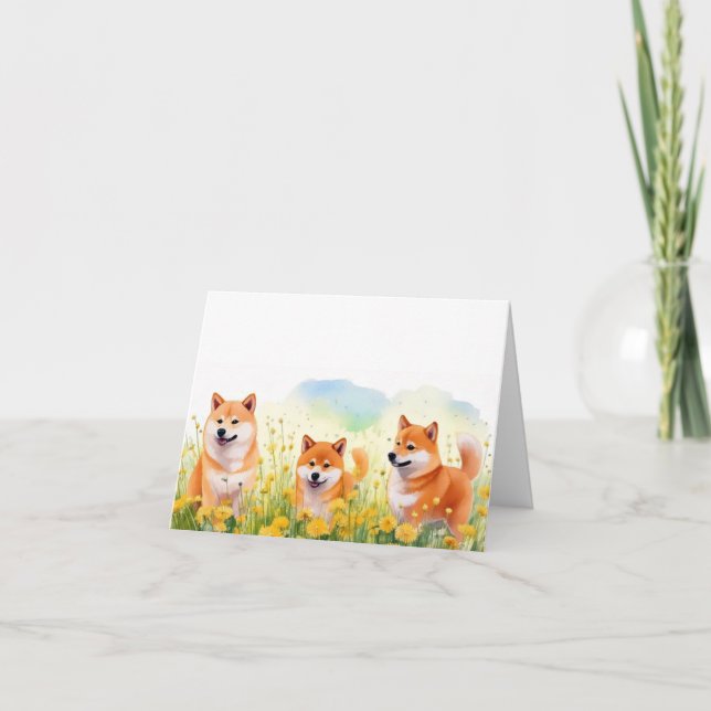trois mignonette shiba inus et dandelions carte de (Devant)