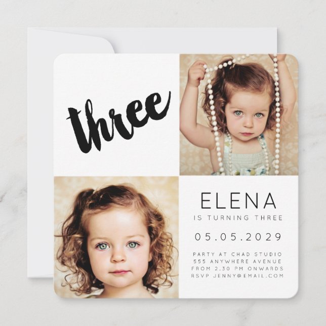TROIS modernes 3ème carte photo de fille de garçon (Devant)