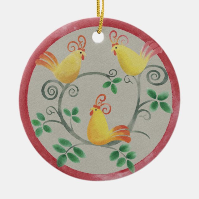 Trois Ornement de Noël de poules françaises (Devant)
