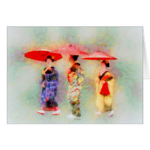 Trois Petites Geisha Art Grey Card