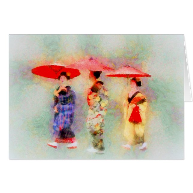 Trois Petites Geisha Art Grey Card (Devant horizontal)