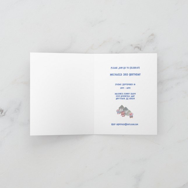 Trois Petits Cochons Anniversaire Fête Invitation (Intérieur)