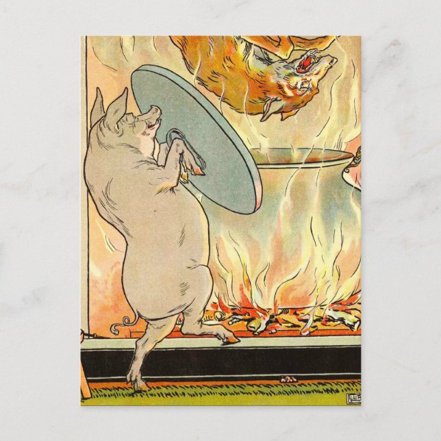 Trois Petits Cochons : En Fell Carte Postale Wolf (Devant)