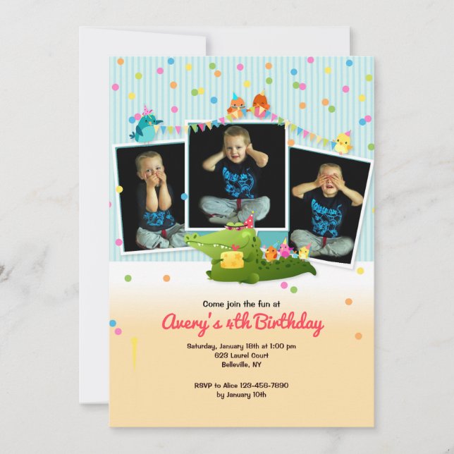 Trois photo Cadre animal Anniversaire Invitation (Devant)