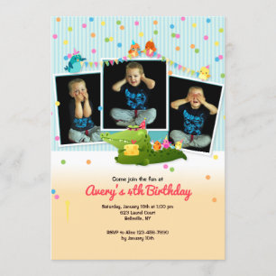 Trois photo Cadre animal Anniversaire Invitation