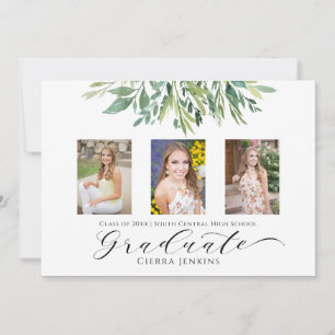 Trois Photo Greenery Graduation Party Invitation