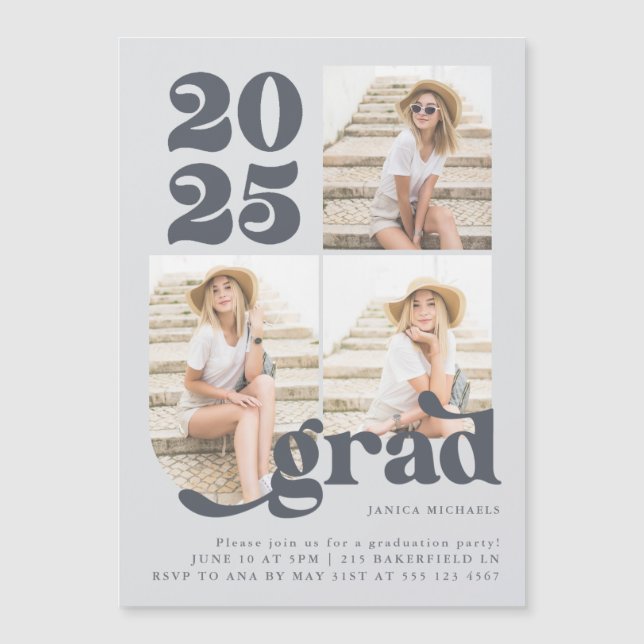 Trois photo Retro Type Graduation Party Invitation (Devant)