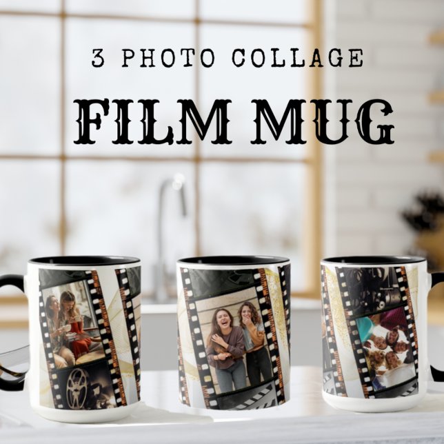 Trois photos Collage de film noir et or Mug (Créateur téléchargé)