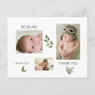 Trois photos Nouveau bébé moderne Merci carte post