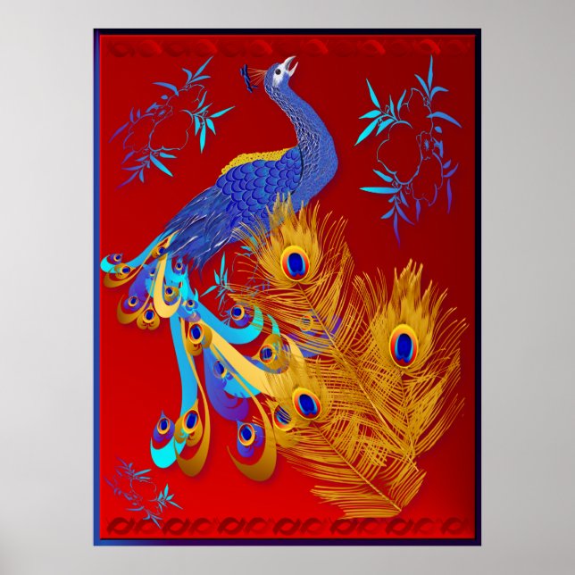 Trois plumes et une affiche de paon (Devant)
