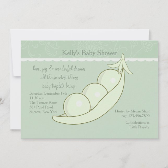Trois pois dans une invitation de baby shower de (Devant)
