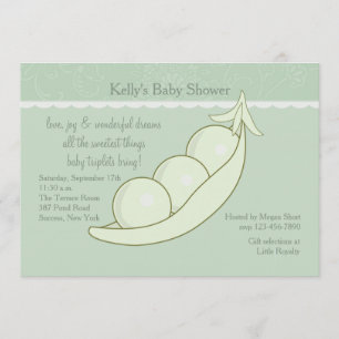 Trois pois dans une invitation de baby shower de