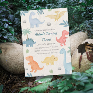 Trois Rex Dinosaur 3e Invitation d'anniversaire