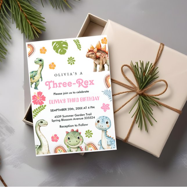 Trois Rex Invitation fille Dinosaur anniversaire (Créateur téléchargé)