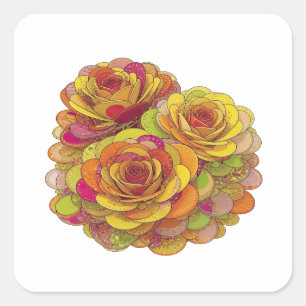Trois roses jaunes ludiques - Autocollant d'art