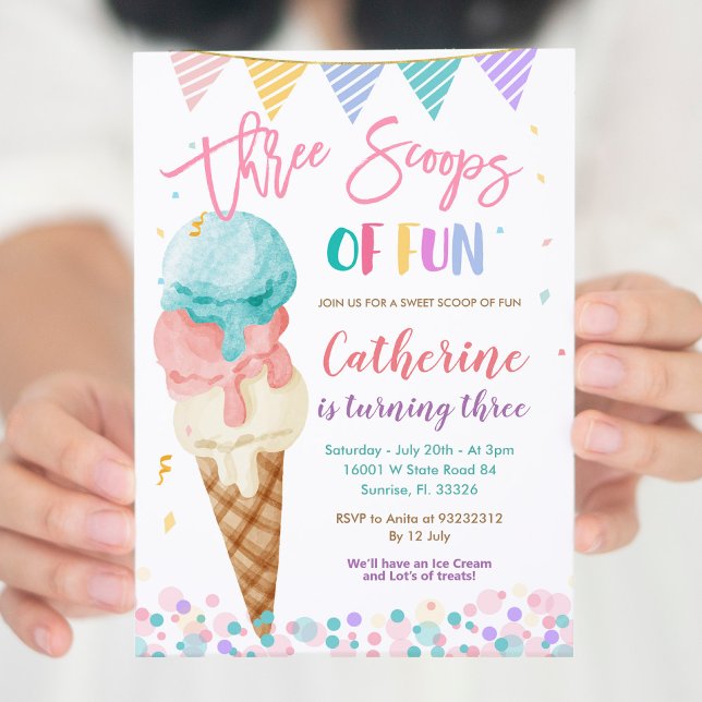 Trois Scoops Of Fun 3ème anniversaire Invitation d (Créateur téléchargé)