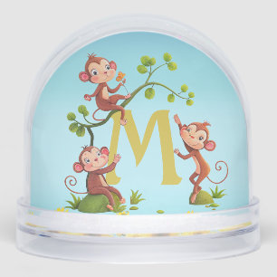 Trois singes chanceux mignons et monogramme