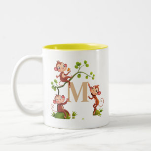 Trois singes mignons et mug monogramme