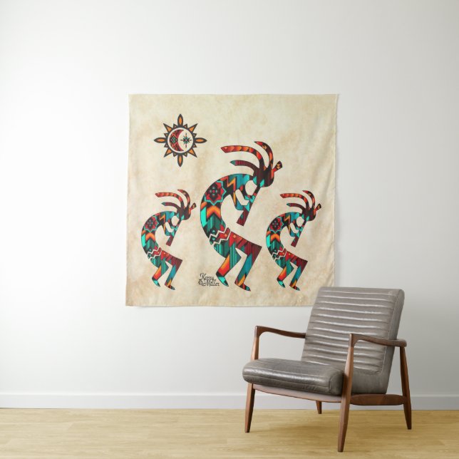 Trois Tapisseries Kokopelli Sud-Ouest (En situation)