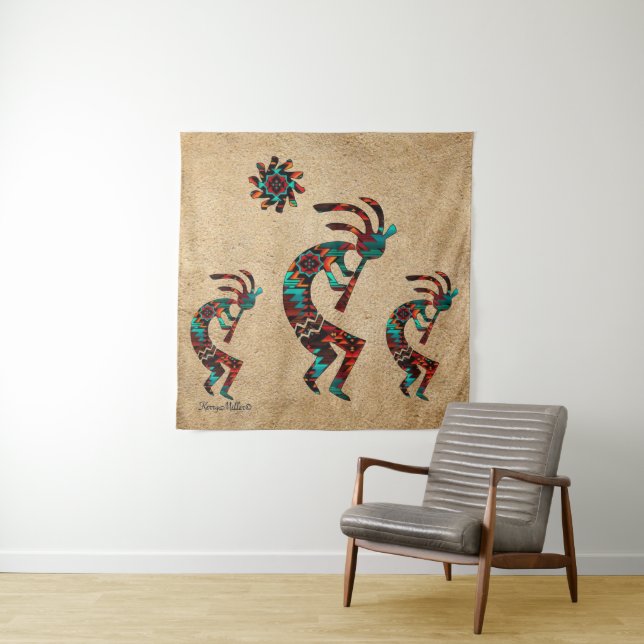 Trois Tapisseries Kokopelli Sud-Ouest (En situation)